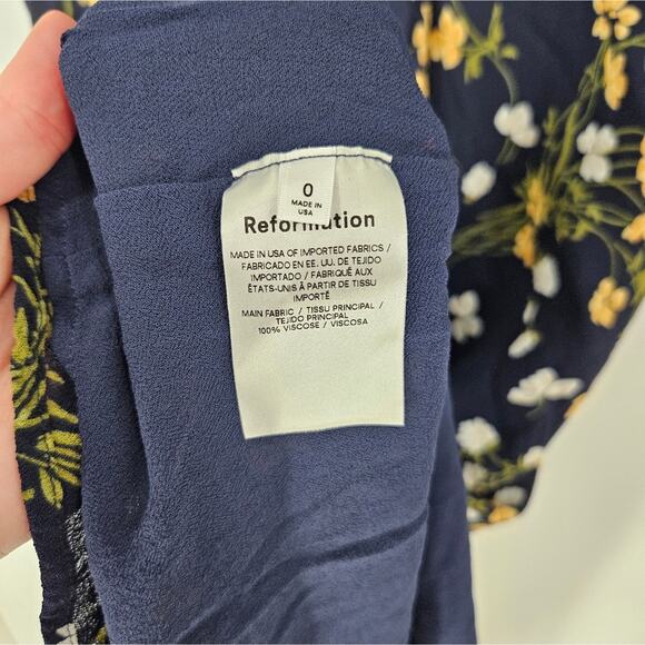 Reformation Navy Floral Bernadette High Neck Midi Dress 0 - Picture 8 of 9